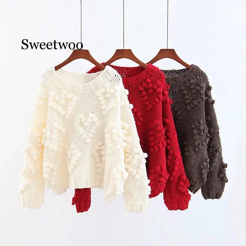 Осенний вязаный свитер ручной работы из грубой шерсти Женская водолазка пуловер