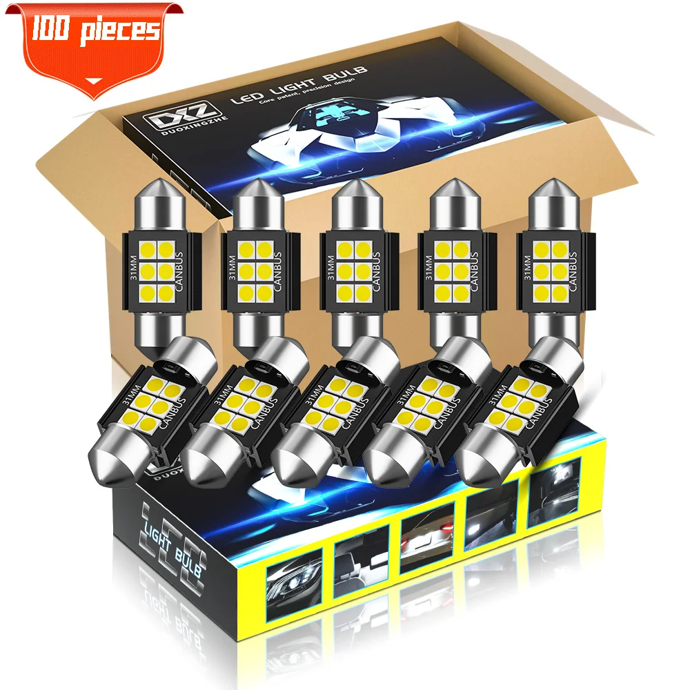 

DXZ 100 шт. Festoon-31MM C5W C10W Светодиодный лампочки Canbus 3030 6-SMD Нет Ошибка салона Карта Купол Лампы для чтения 12V/24V 3W автомобильных ламп