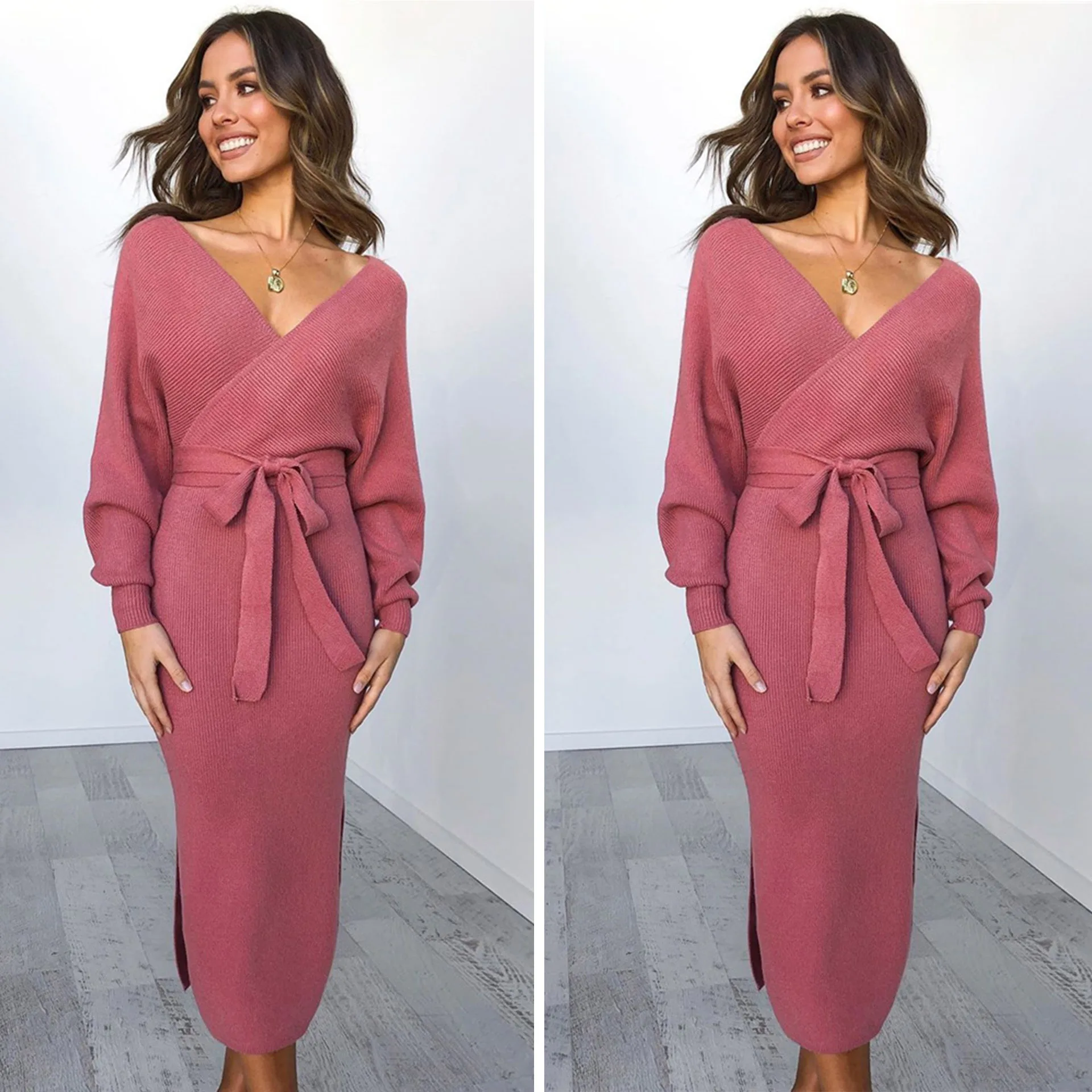 Хлопковое модное женское платье с поясом 2019 новые осенние зимние сексуальные