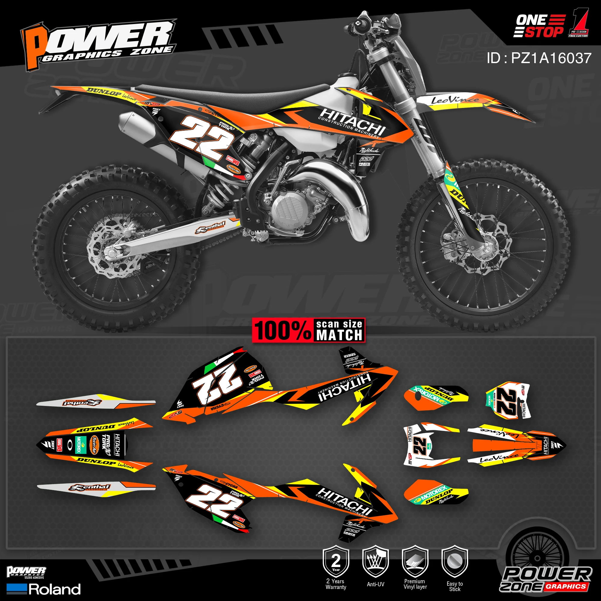 PowerZone Custom Team Graphics Backgrounds Decals Stickers Kit For KTM SX SXF MX 16-18 EXC XCW Enduro 17-19 125 to 500cc 37 | Наклейки и