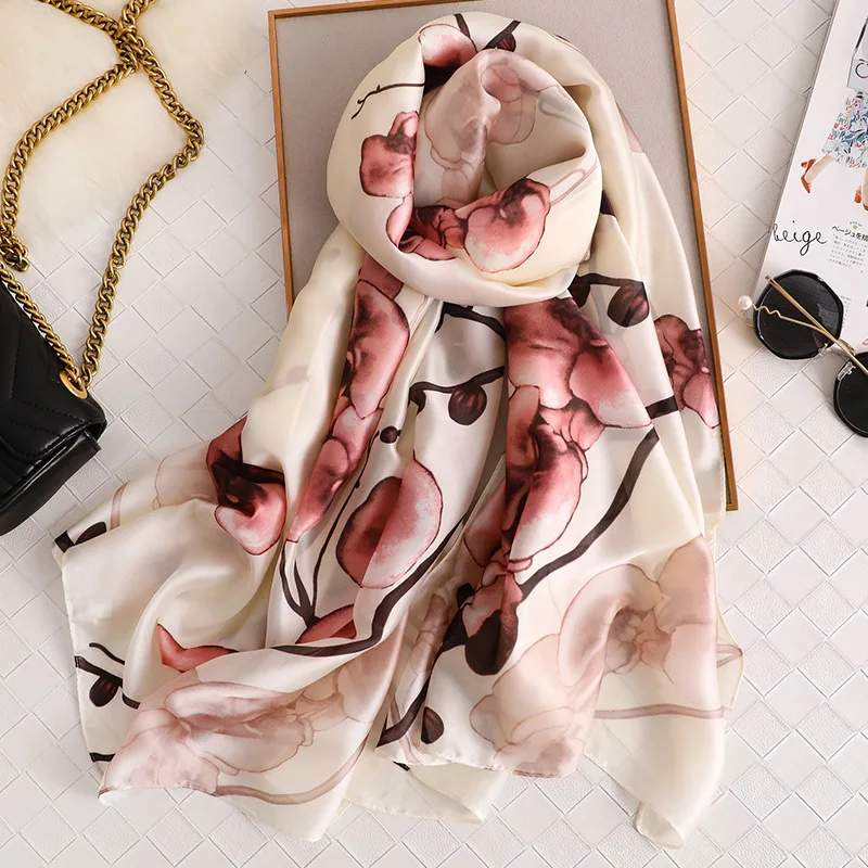 

Women satin silk scarves female fashion wrap ladies floral printed shawl Beach Sunscreen Scarf foulard pareo muffler bandanna