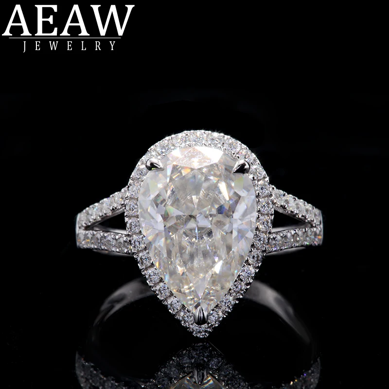 Уникальное обручальное кольцо Double Halo 3.0ct с огранкой груши блестящее из моисанита