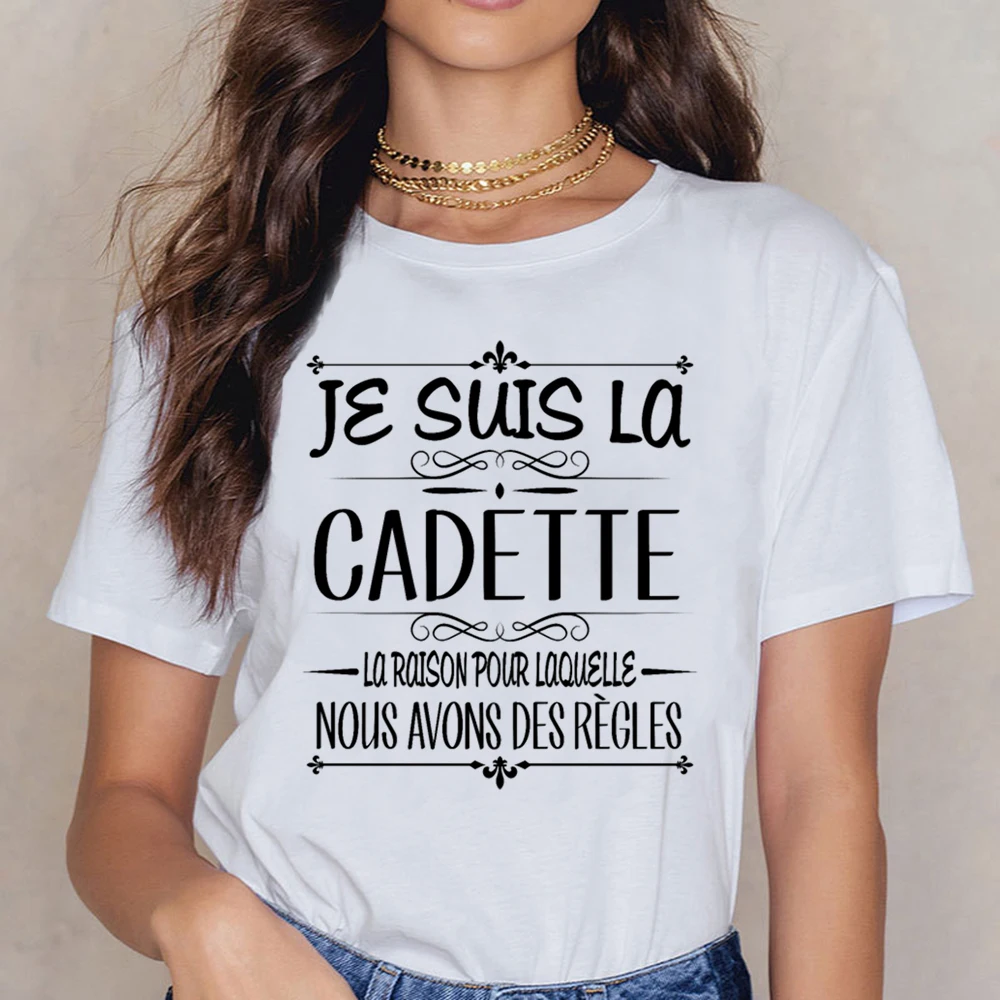 

Tops T Shirt Women Je Suis La Cadette Funny White Cotton Female Shirt