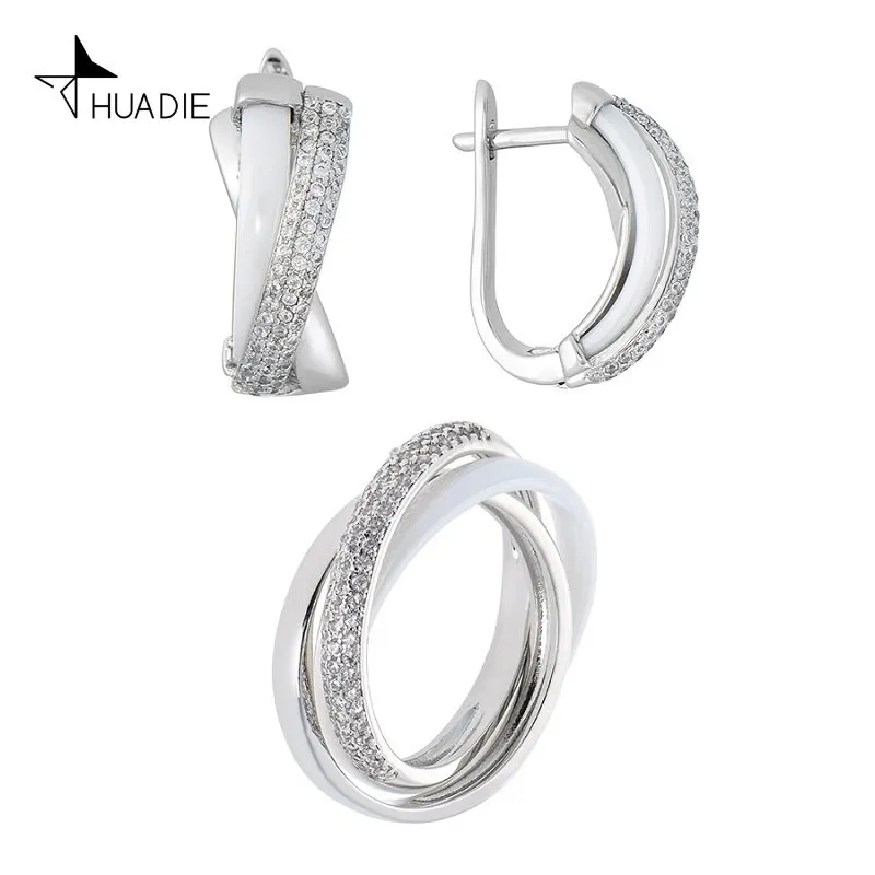 HUADIE женский набор бижутерии из керамики с цирконами. Необычные тройные серьги и