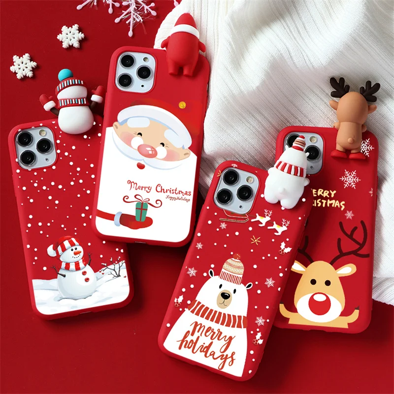 

Cartoon Case for IPhone 12 11 Pro Mini XS Max XR X 7 8 10 6 6S Plus SE 2 Soft TPU 3D Christmas Doll Deer Bear Phone Cover Funda