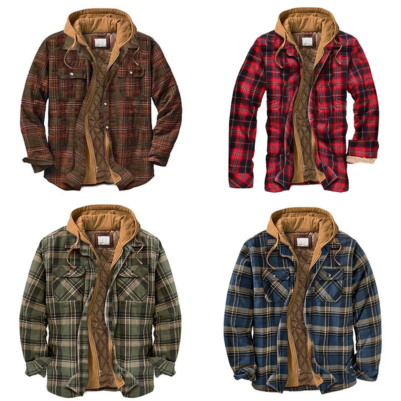 Рабочее пальто в ретро клетку теплая Толстая рубашка куртка мужское зимнее с