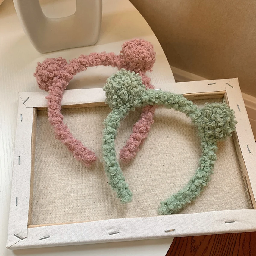 Зимний плюшевый ободок Levao с двумя шариками шерстяная лента для волос девочек