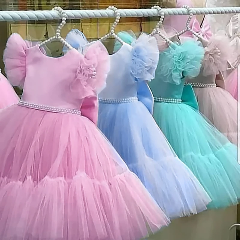 

Girls Tulle Princess Wedding Dresses Kids Elegant Party Bridesmaid Prom Gown Children 4 5 6 7 8 9 10 Years Evening Tutu Costume