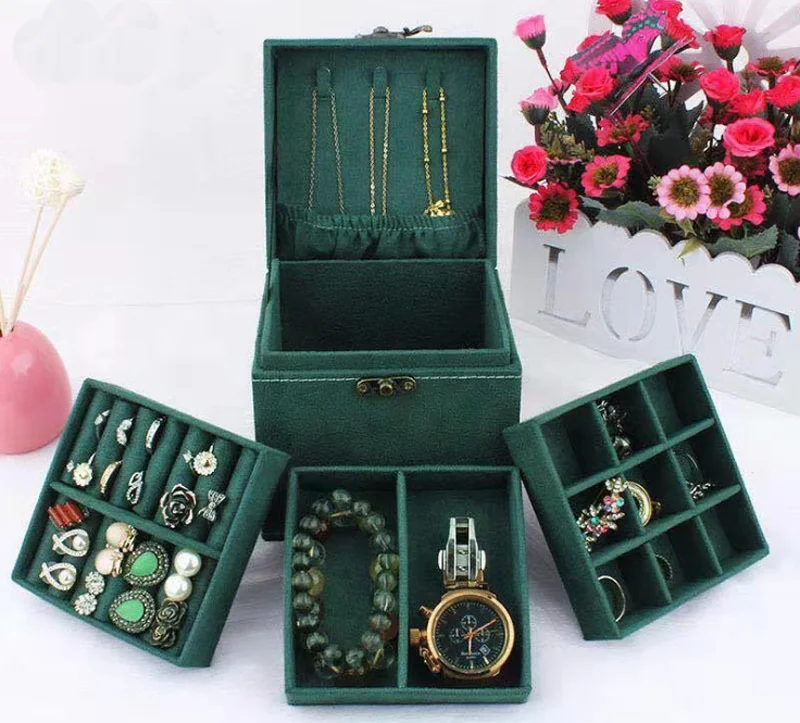 

Velvet Jewelry Storage Box Multi-Function Organizer Jewellry Box Large Ring Necklace Makeup Cases With Drawer Winter Gift