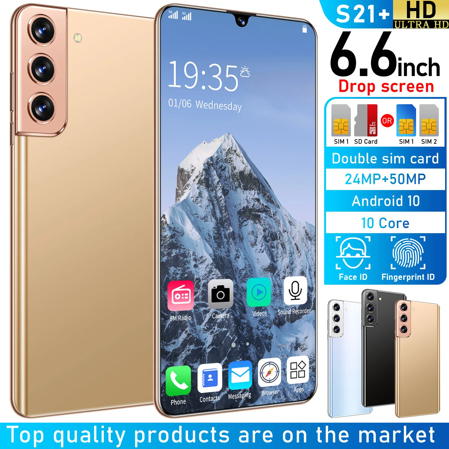 

2021 New S21+ Smartphone 6.6-inch 24+50MP 12GB+512GB 10-Core MTK6889 4G LTE 5G Mobile Phone Supports Face ID GPS Mobile Phone