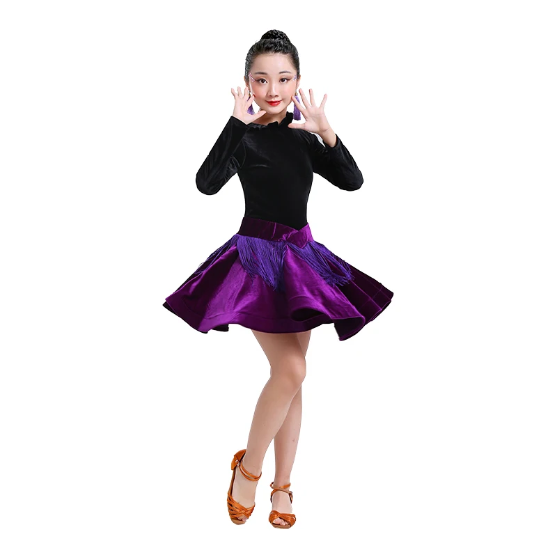 Новый костюм для латинских танцев детей платье с кисточками костюмы выступлений