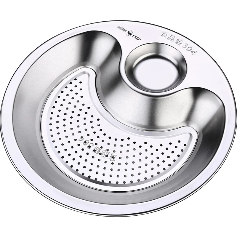 

Plat voor het dumpen van roestvrij staal 304-ronde dumplings plaat keuken met azijnplaat, dubbele laag afvoerplaat, dumplings pl