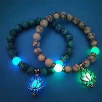 natural stones luminous glowing in the dark lotus flower shaped charm bracelet for women men yoga prayer buddhism jewelry