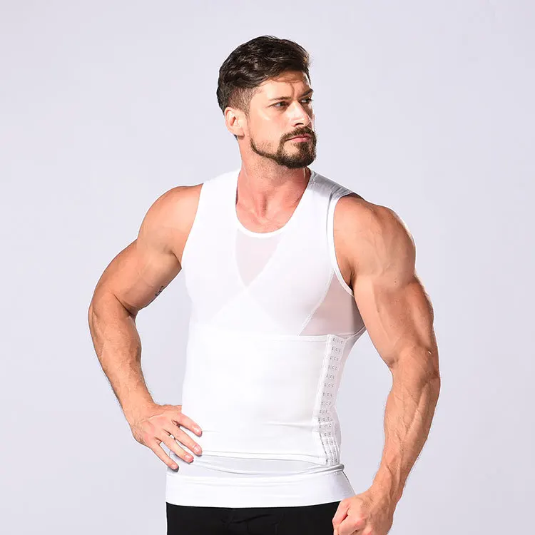 

Men Waist Trainer Posture Shirt Elastic Abdomen Tank Top Shape Vests Slimming Boobs Vest Body Shaper Tight Skinny Tummy