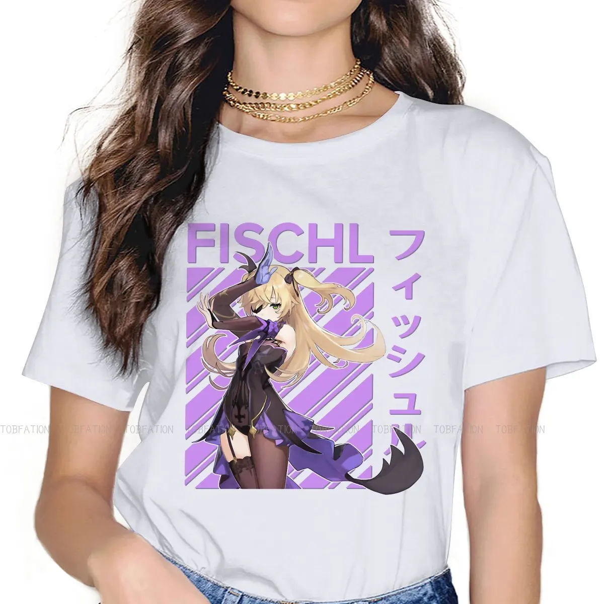 Fischl TShirt For Girls Genshin Impact Game Paimon Childe Tees Style Lady T Shirt 4XL Homme Print Loose