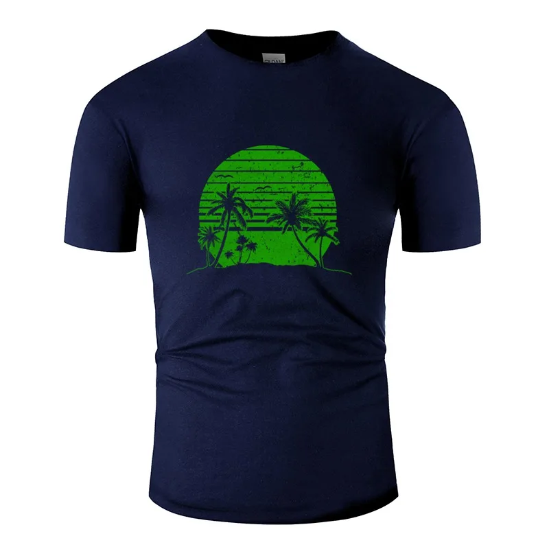 Crazy Ретро Закат пляжный отдых райский остров зеленая футболка для мужчин комиксы