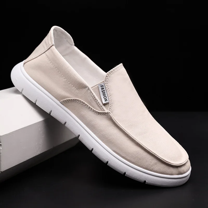 

New Spring Men's Canvas Shoes Flat Loafers Breathable Soft Bottom Old Beijing Cloth Shoes Low To Help Casual Shoes
