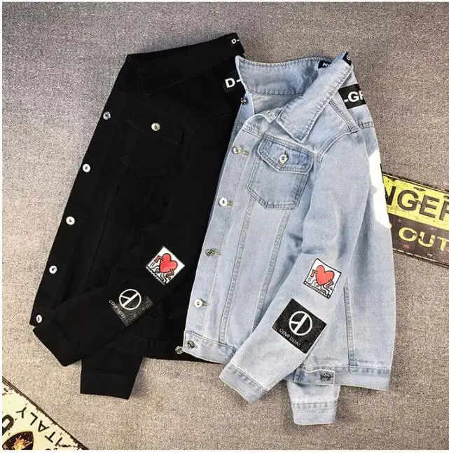 

Men Denim Jacket 2021 Autumn New Men's Stand Collar Jean Jackets Letter Printed Male Casual Street Hip Hop Loose Denim Outerwear