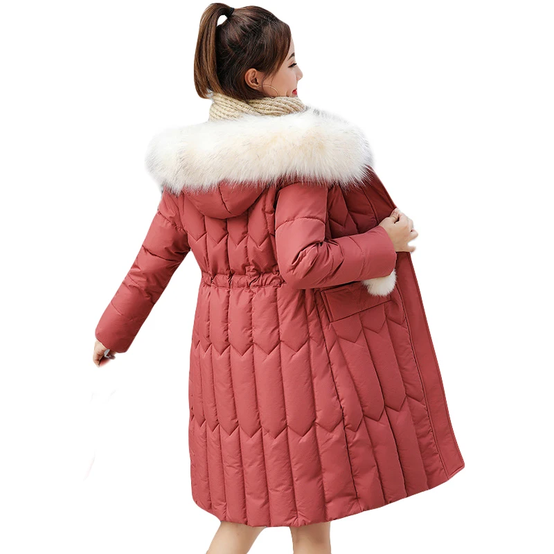 Plus Size 4XL 5XL Thick Big Fur Women Long Down Parkas Slim Winter Jacket Women Hooded Coat New Cotton Padded Jackets Female