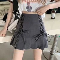 summer 2021 new pleated skirt french retro bandage high waisted skirt korean fashion female a line mini skirt y2k woman clothes