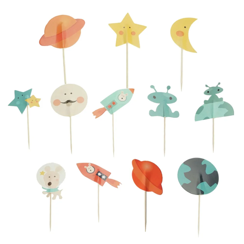 

24pcs Cartoon Planet Space Cake Toppers Lovely Cake Picks Cupcake Decor Party Supplies for Baby Shower Birthday
