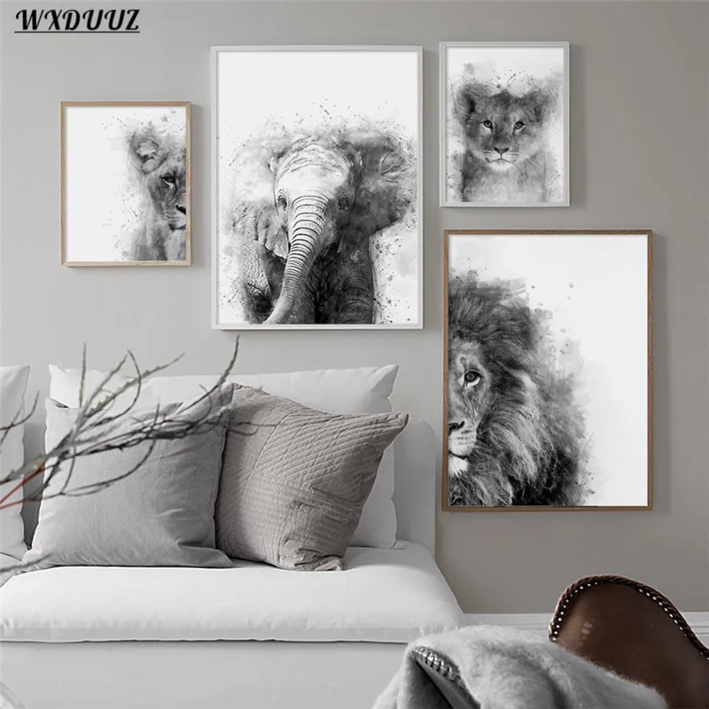 Скандинавский черно-белый художественный домашний декор картина льва волка