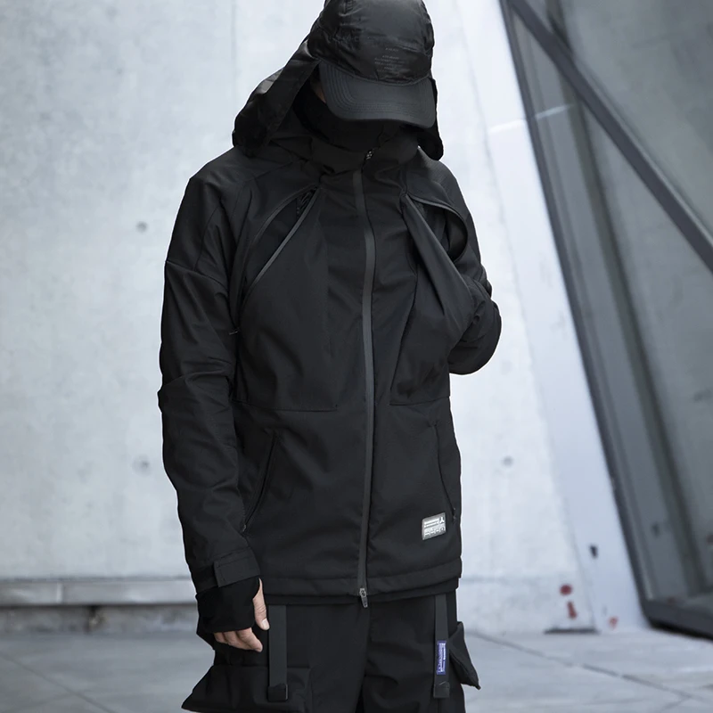 Водонепроницаемая черная куртка WHYWORKS Techwear в стиле хип-хоп панк | Мужская одежда
