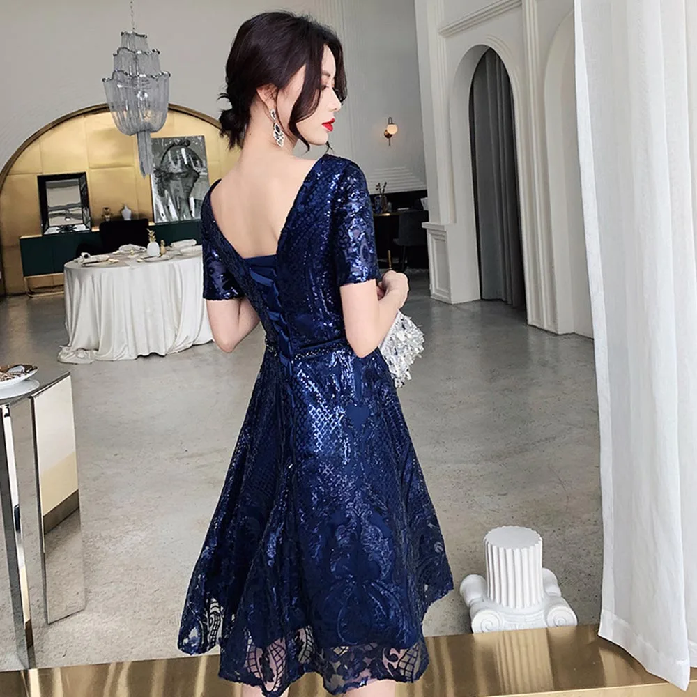 Темно-синее платье с блестками на выпускной | Свадьбы и торжества