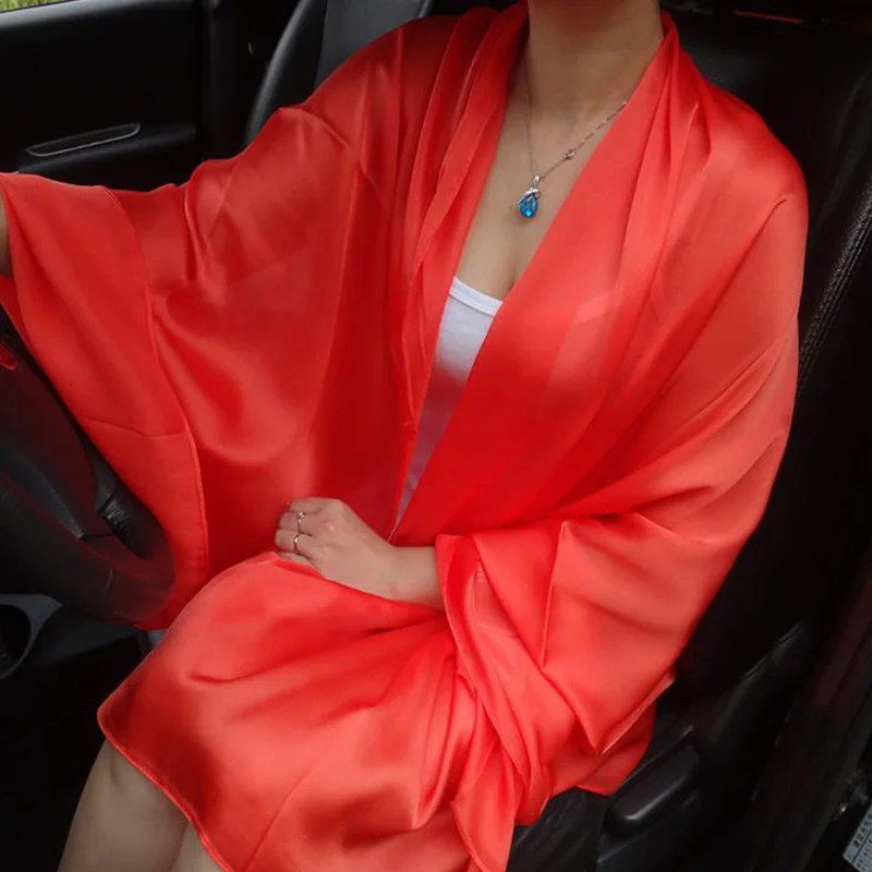 Корейский Тонкий длинный атласный вечерний шарф для платья женское пляжное