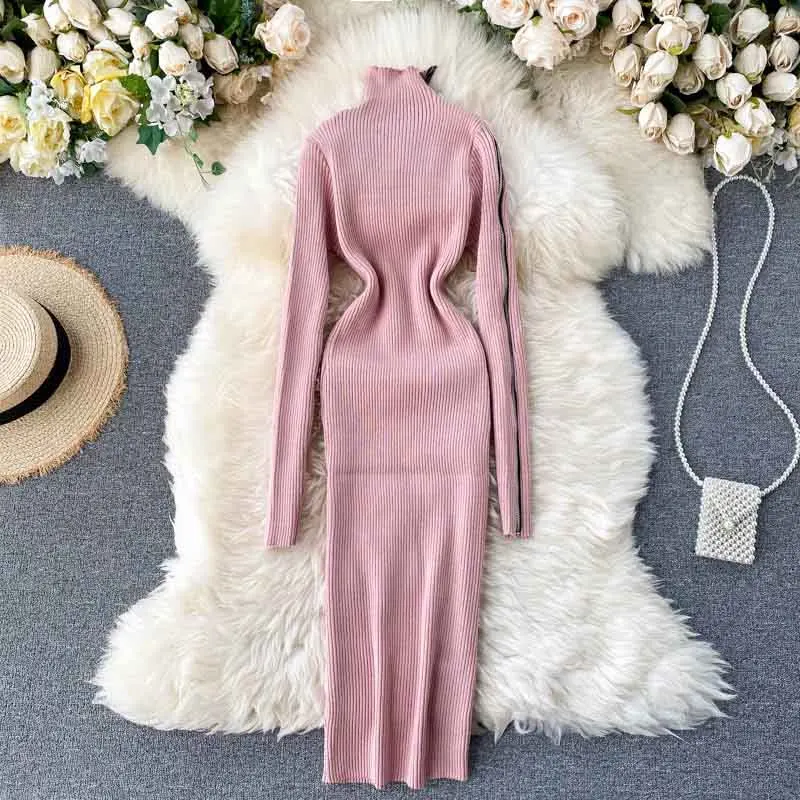 Женское платье-свитер SINGRAIN с высоким воротником модное трикотажное платье на