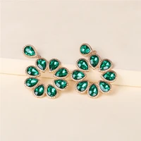 jujia luxury chic crystal water drop earrings shiny flower rhinestone round dangle earrings for women wedding party jewelry