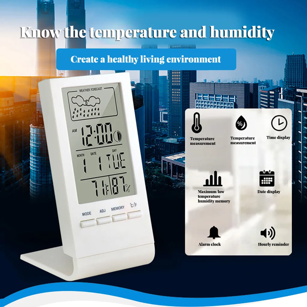 lcd thermometer battery powered humidity meter multifunctional weather automatic electronic temperature humidity monitor clock free global shipping