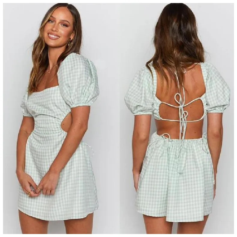 

Bohocotol 2021 summer sexy temperament women's 6-color one-way neck strap elastic dress