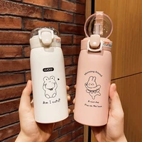 350500 ml cute cartoon kids straw thermos bottle stainless steel bounce vacuum flask portable travel thermal drinking water cup