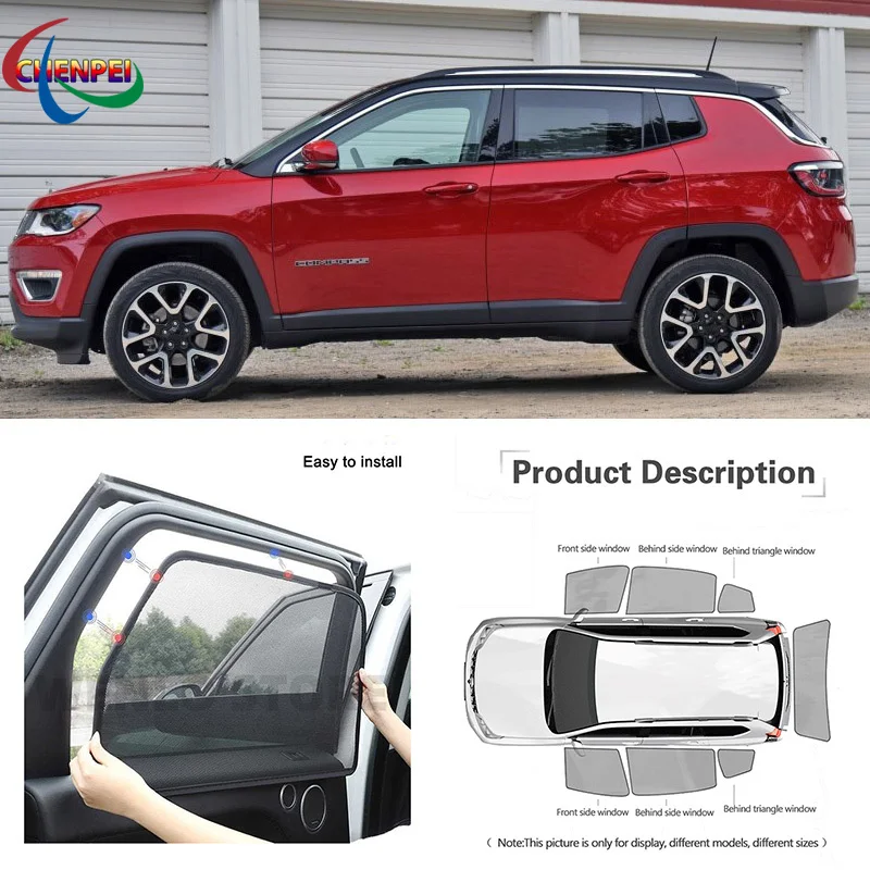 For Jeep Compass Car Full Side Windows Magnetic Sun Shade UV Protection Ray Blocking Mesh Visor Car Decoration Accessories