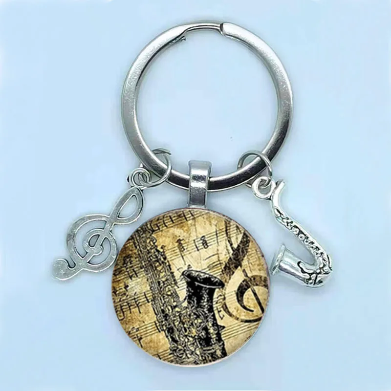 Новинка брелок для ключей в форме сердца пианино круглый стеклянный выпуклая