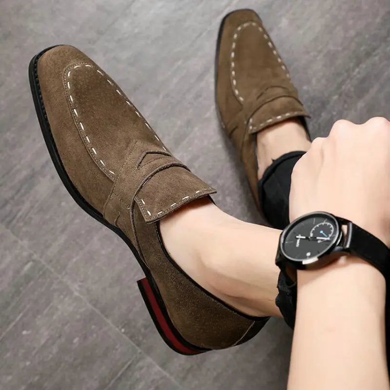 Men Flat Black suede ShoeS loafers Driving slip on Shoes Man Dress BIG SIZE 48 Casual flats shoes A57-37 | Обувь