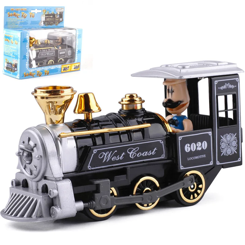 

Toy Classic Train Alloy Metal Vehicle with Voice Light Color Box Packing Pull back