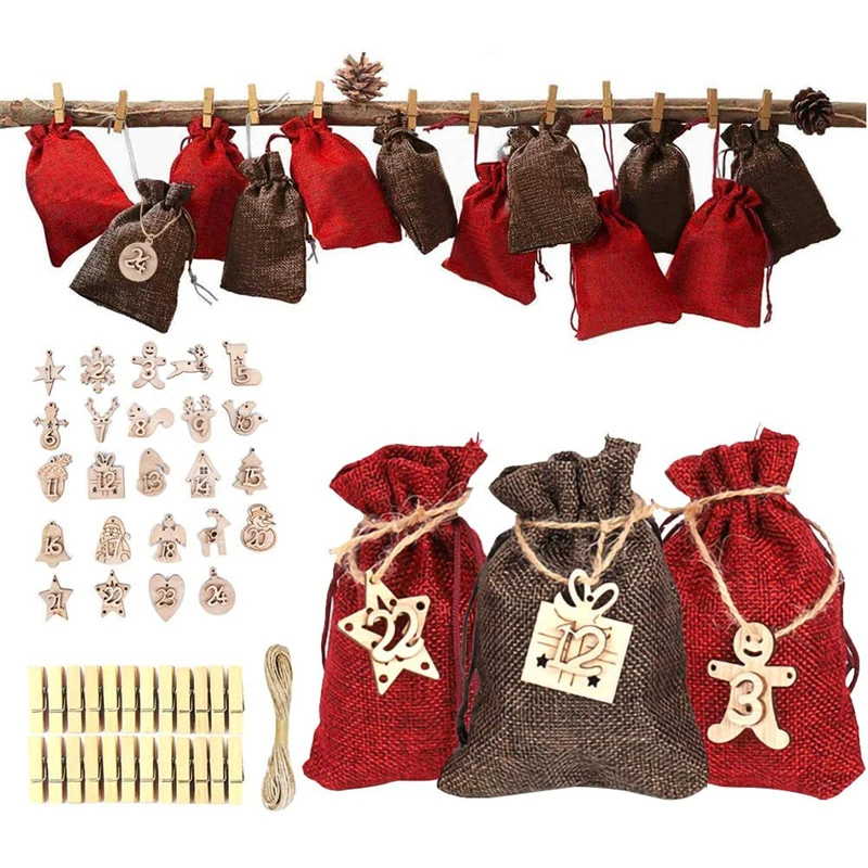 

3 набора, мешочек с цифрами для самостоятельной сборки, Рождественский календарь, обратный отсчет, орнамент, подарочные пакеты, мешочки для ...