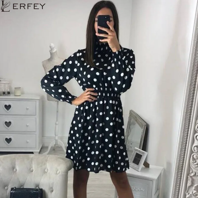 Женские вечерние платья LERFEY элегантное винтажное платье в горошек с длинным