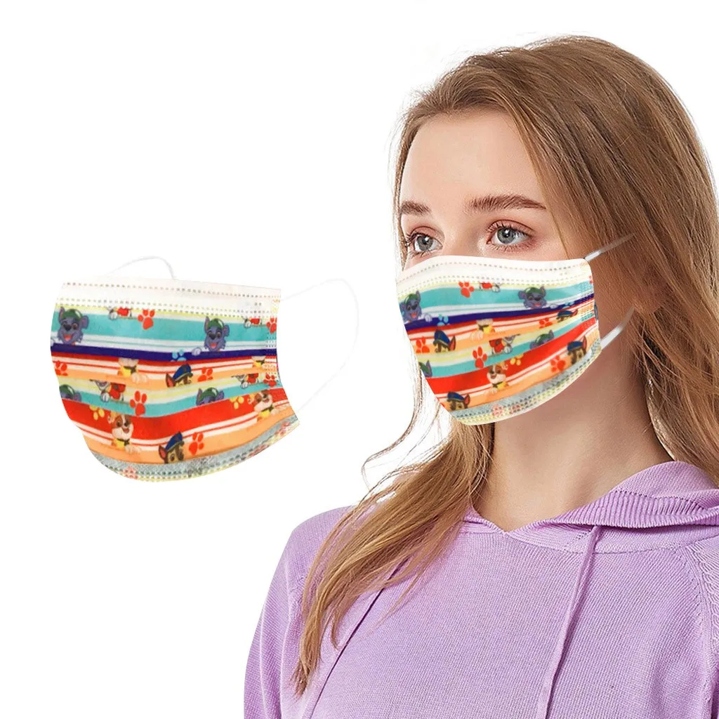

One Time 10-100PCS Non-woven Face Mask Fashion Adult Cartoon Printed 3 Layer Mask Filter Masks Mouth Mask With Design Masque