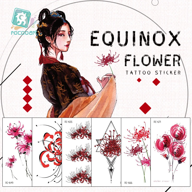 Rocooart Equinox цветок тату наклейки для женщин водостойкая временная татуировка боди