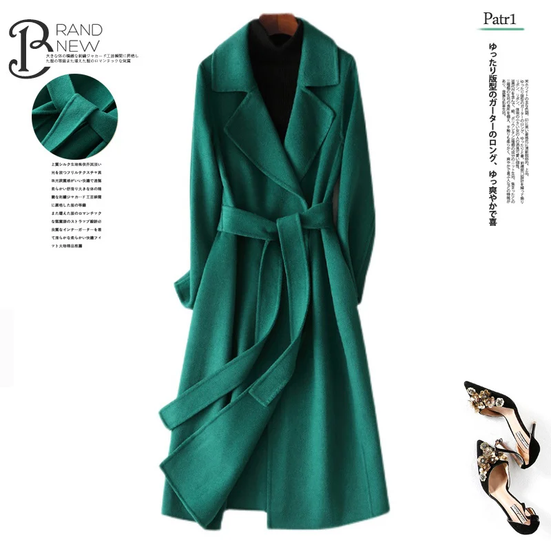 

Двухстороннее твидовое кашемировое пальто, женское средней и длинной приталенное шерстяное пальто, популярное в стиле high-end, Осень-зима 2021