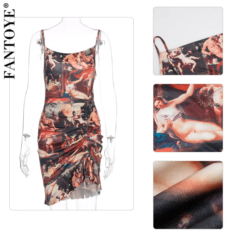 FANTOYE летнее платье с принтом в виде Сексуальное Женское Платье Спагетти ремень