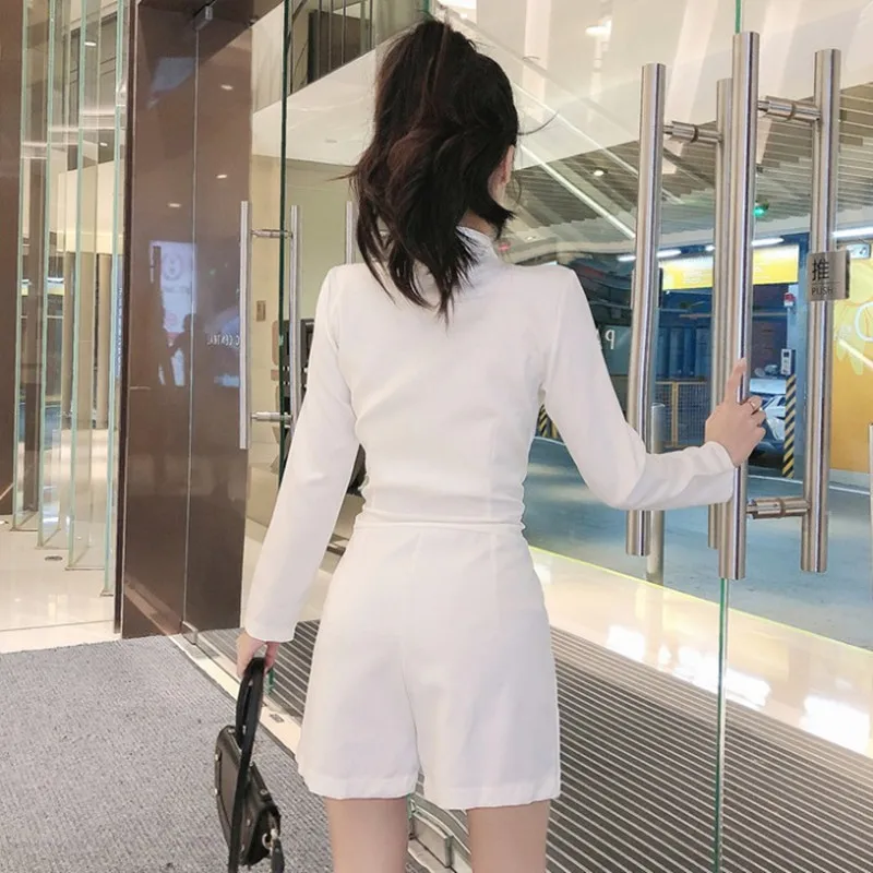 Women Casual Overalls 2023 spring autum Long Sleeve Jumpsuit Fashion Elegant High Waist Wide Leg Shorts Spring Patchwork Rompers