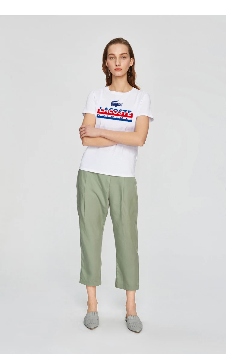 Lacoste-новая Оригинальная брендовая футболка женские топы летняя модная с коротким