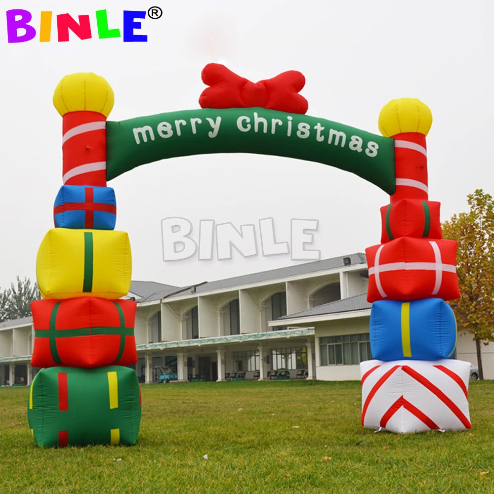 

Easy Installing Gift Box Castle Styled Giant Inflatable Christmas Arch With Pump For Outdoor Lawn Event Decoration