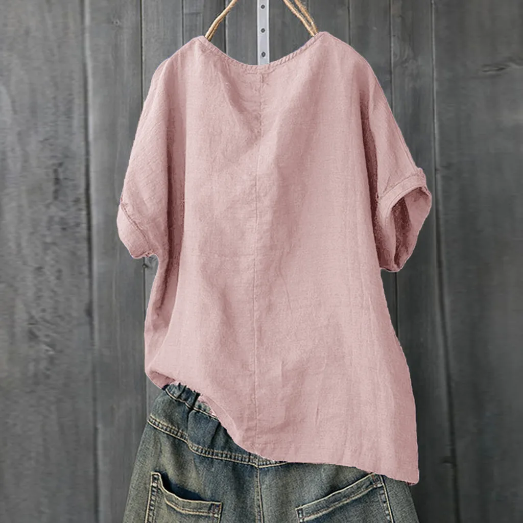 Женская льняная туника свободного кроя Повседневная Блузка размера плюс с