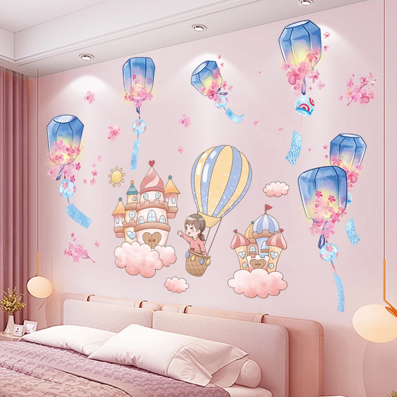 

[SHIJUEHEZI] Kong Ming Lantern Wall Stickers DIY Girl Castles Mural Decals for Kids Rooms Baby Bedroom Nursery Home Decoration