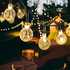 Светодиодная гирлянда с хрустальными шариками на солнечной батарее, водонепроницаемая уличная садовая Рождественская и свадебная декорация, 5 м, 10 м